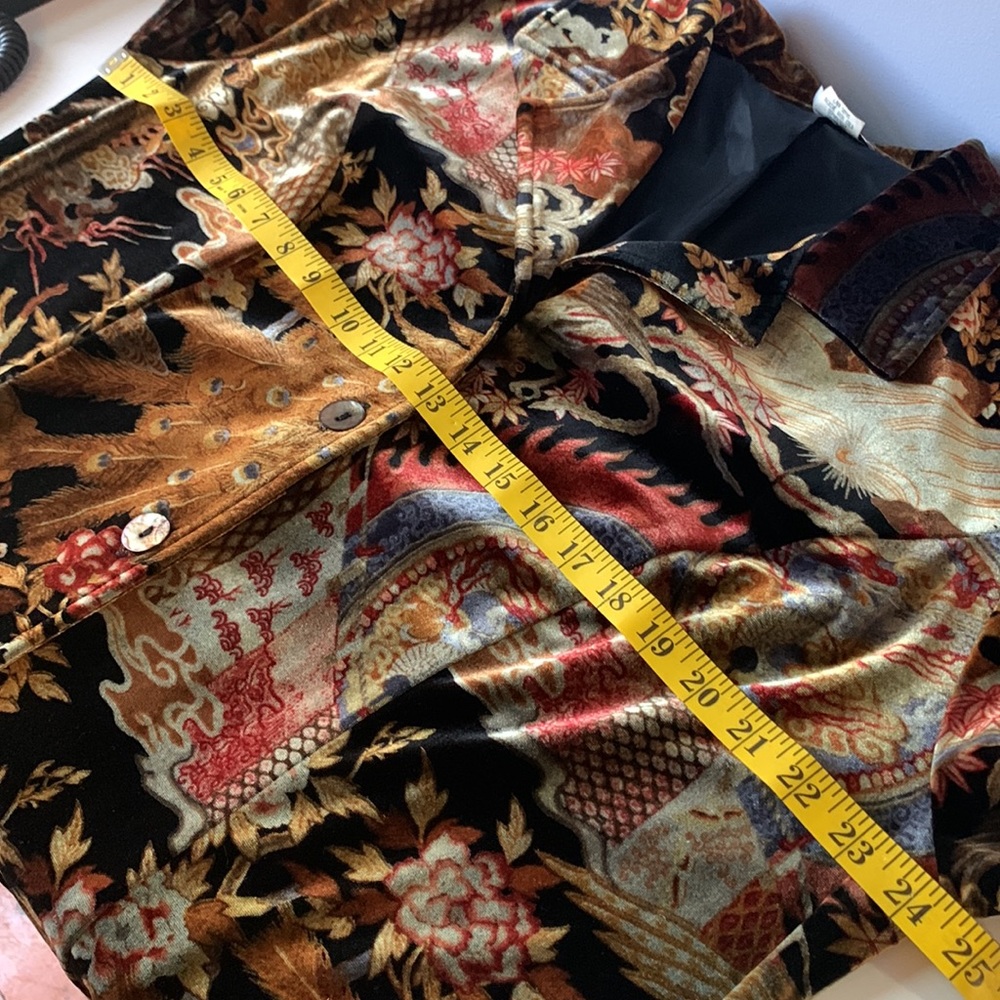 SOLD- Clio II Tapestry Peacock Floral Button Down Collar Velour Jacket Vintage - Picture 12 of 16
